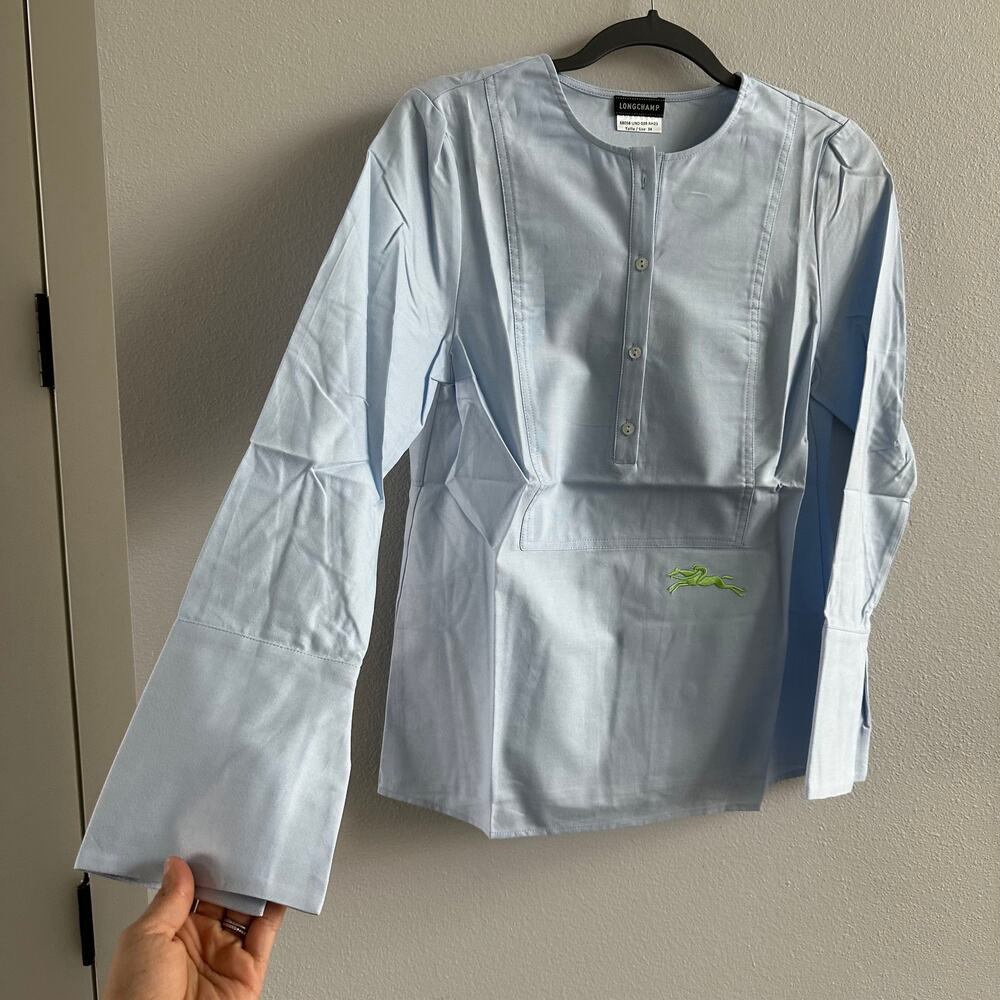 longchamp blue Embroidered Blouse Size 34 NEW - Picture 4 of 10